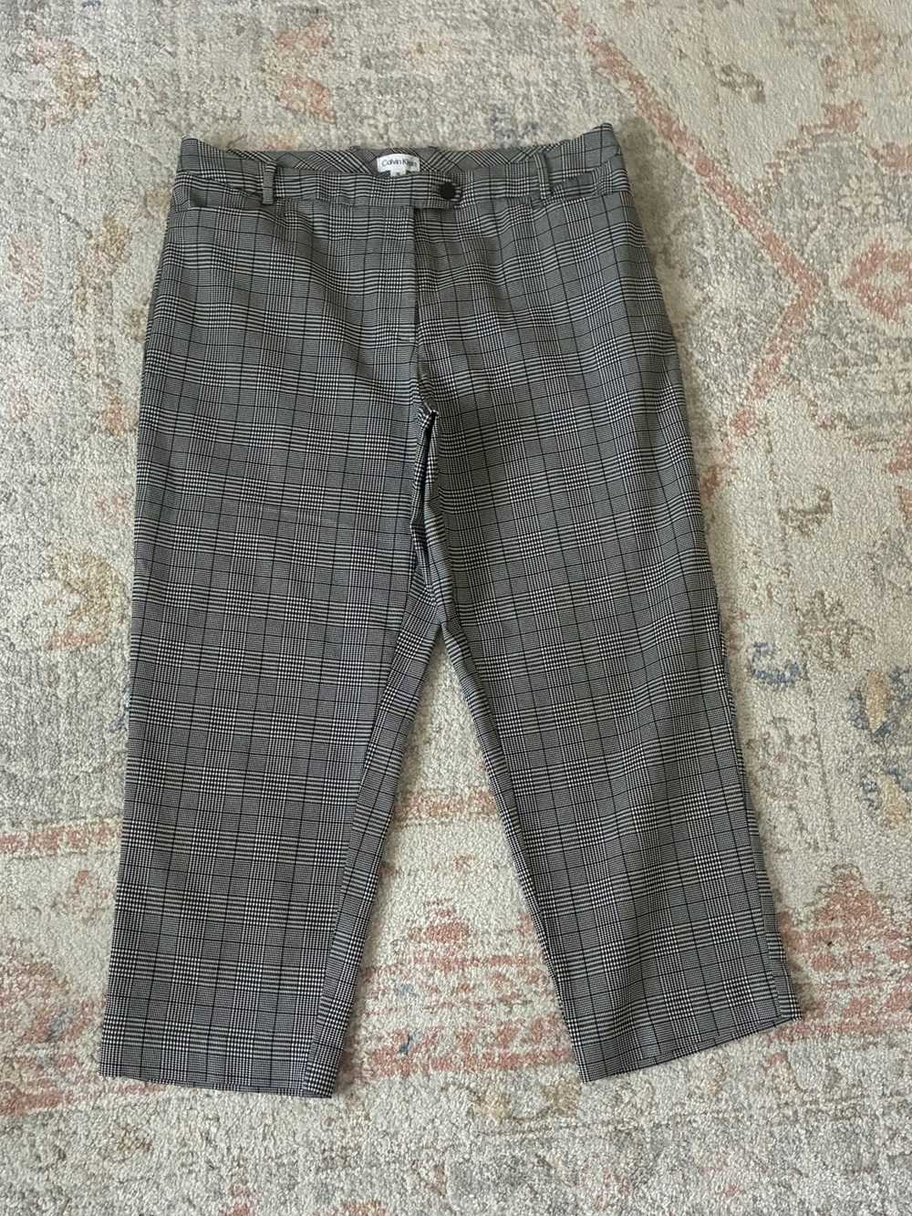 Calvin Klein Plaid Career Ankle Pants Black White Houndstooth Check-Size 12